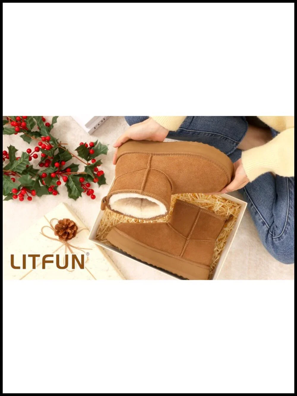 Genuine Suede Platform Mini Boots for Women Fur Lined Winter Snow Boots